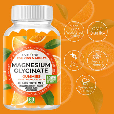 Magnesium Glycinate Gummies For Kids & Adults Women & Men - Sugar Gluten Non-Gmo Vegan Chewable Supplement