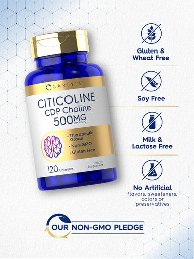 Citicoline Supplements 500Mg | 120 Capsules | Cdp Choline | Non-Gmo, Gluten Free | By Carlyle