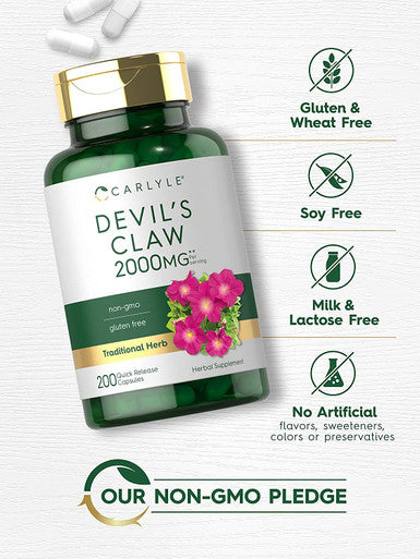 Carlyle Devils Claw | 200 Capsules | Concentrated Root Extract | Non-GMO, Gluten Free Supplement