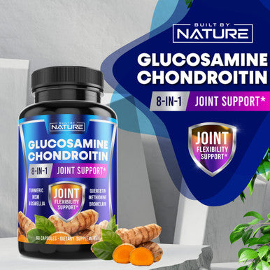 Built Nature Glucosamine Chondroitin With Msm, Turmeric, Boswellia - Advanced Joint Support, High Potency Antioxidant & Inflammatory Response, Comfort For Back, Knees, Hands, Non Gmo, 60 Extended Delivery Capsules