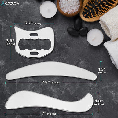 3-In-1 Stainless Steel Muscle Scraper Tool Set For Iastm Therapy - Skin Scraping Massage Tools For Soft Tissue Mobilization - Deep Tissue Gua Sha For Arms, Legs & Back