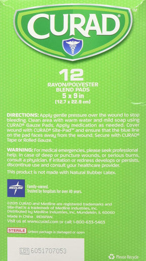 Curad Sitepad Surgical Dressings 5 Inches X 9 Inches 12 Each (Pack of 3)