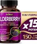 Grimed Elderberry 21,900Mg - X15 Power With Zinc, Vitamin C, Quercetin, Bromelain - Immune Booster, Anti-Aging Properties - Made In Usa (150 Count (Pack Of 1))