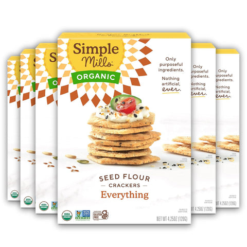 Simple Mills Organic Seed Crackers, Original, Gluten Free, Flax Seed, Sunflower Seeds, Corn Free, Low-Calorie Snacks, Plant Based, Nutrient Dense, 4.25oz, 3 Count