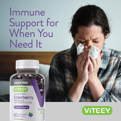 Sambucus Elderberry Gummies For Adults & Teens + Zinc & Vitamin C - Sugar - Immune Support & Booster Herbal Supplement - Vegan, Gluten Free, Gelatin Free, Gmo Free, Chewable Berry Flavored Gummy