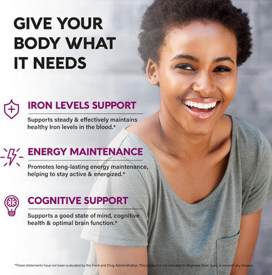 Iron Supplement For Women - Iron 65Mg (Ferrous Sulfate 325Mg) - Stomach Friendly Slow Release Iron High Absorption - Vitamins C, D3, B6, B12 & Folate - Iron Level & Energy Support - 60 Capsules