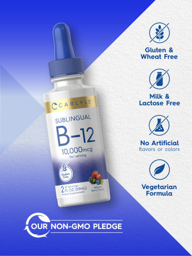 Carlyle Vitamin B12 Sublingual | 10,000Mcg | 2 Fl Oz | Vegetarian, Non-Gmo, Gluten Free Liquid
