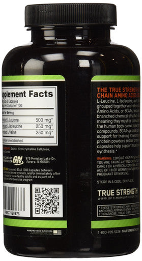 Optimum Nutrition Instantized Mega Size Bcaa 1000 Caps Branched Chain Essential Amino Acids Capsules 1000Mg 200 Capsules