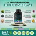 NUTRAHARMONY Irish Sea Moss | Black Seed Oil | Ashwagandha | Burdock | Chlorophyll | Supergreens - Made In Usa Pills - Natural Multi Supplements Blend - Immunity, Detox, Energy Support - 15000Mg, 90 Vegan Capsules