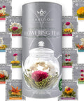 Teabloom Flowering Tea - 12 Unique Varieties of Blooming Tea Flowers - Hand-Tied Green Tea Leaves & Edible Flowers - 12-Pack Canister