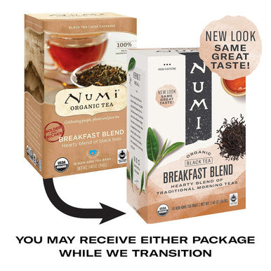 Numi Organic Tea Breakfast Blend 18 Count Box of Tea Bags Black Tea (Packaging May Vary) (Pack of 2)