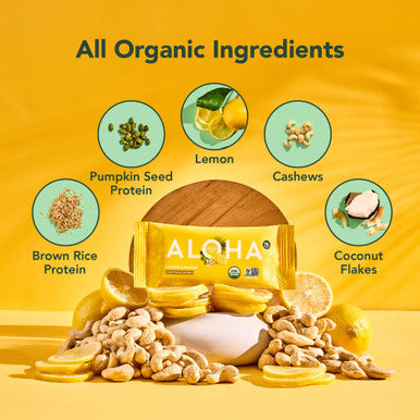 ALOHA Organic Plant Based Protein Bars - Lemon Cashew - 12-Count - Vegan Low Sugar Gluten-Free Paleo Low Carb Non-GMO No Stevia & No Erythritol