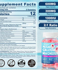Calcium Supplement Gummy - Bone Strength With Algae Calcium 600Mg, Magnesium 300Mg, Zinc, D3 & B12 Complex - Plant-Based Calcium Magnesium 2:1 Ratio, Calcium Citrate Alternative, Gut-Friendly, 1Pack