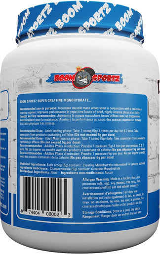 BOOM SPORTZ - Creatine Monohydrate Powder 100% Pure Micronized Creatine Monohydrate - Pharmaceutical Grade - 450 Gram - 90 Servings