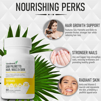 Hair, Nails & Skin Care With Saw Palmetto, Biotin, Amla, Vitamins A, C, E, Zinc, Copper, Black Seed Extract, Fo-Ti - 60 Non-Gmo, Gluten Free, Veggie Capsules For Men And Women