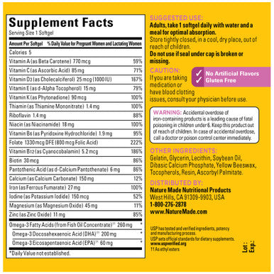 Nature Made Prenatal With Folic Acid + Dha Dietary Supplement For Daily Nutritional Support 110 Softgels 110 Day Supply