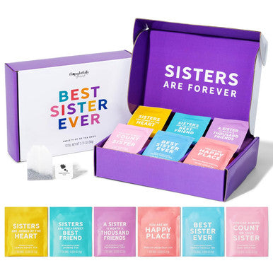 Thoughtfully Gourmet Sisters are Forever Tea Set Tea Sampler Includes 6 Flavors of Tea with Inspirational Quotes Great Sister s Set of 90