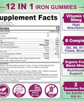 Vegan Iron Supplement Gummies - High Absorption Chelated Bisglycinate Iron With Vitamin C, B-Complex, Folate For Energy, Blood Building Iron Filled Gummies For Adults & Kids - No Aftertaste, 60 Cts