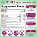 Vegan Iron Supplement Gummies - High Absorption Chelated Bisglycinate Iron With Vitamin C, B-Complex, Folate For Energy, Blood Building Iron Filled Gummies For Adults & Kids - No Aftertaste, 60 Cts