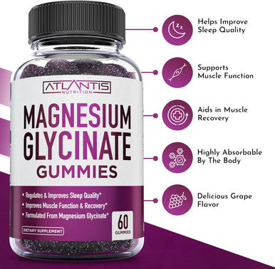 Atlantis Nutrition Magnesium Glycinate Gummies 700Mg ÃƒÂ¢Ã¢â€šÂ¬Ã¢â‚¬Å“ Vegan Magnesium Glycinate For Kids & Adults ÃƒÂ¢Ã¢â€šÂ¬Ã¢â‚¬Å“ Muscle Support & Enhanced Sleep - Delicious Grape Flavor - For Whole Family - 60 Count