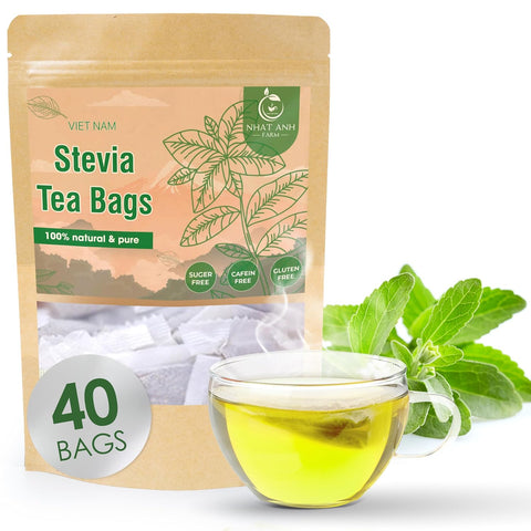 NHAT ANH FARM - Premium Stevia Tea Bags, 100 Stevia Tea Bags, 100% Natural Dried Leaves, Naturally Sweet Herbal Tea, Sugar-Free, Caffeine-Free, No Additives.