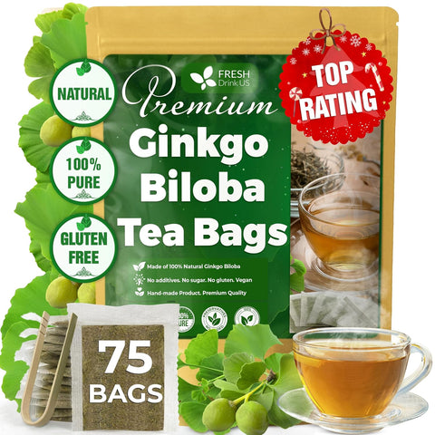 FreshDrinkUS, Premium 75 Mulberry Leaf Tea Bags, 100% Natural & Pure from Mulberry Leaves. Loose Leaf Herbal Tea. Made with Natural Material Tea Bags. No Sugar, No Caffeine, No Gluten, Vegan.