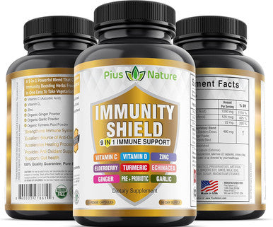 9-In-1 Immune Support Vitamin C (1000Mg), Vitamin D3 (5000 Iu), Zinc(22Mg) With Elderberry, Turmeric, Echinacea, Ginger, Garlic And Pre+Pro-Biotic Per Serving (120 Caps Per Bottle - 2 Month Supply)