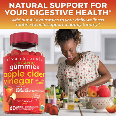 Organic Apple Cider Vinegar Gummies (60 Gummies) - ACV Gummies with The Mother, Supports Healthy Digestion & Provides Antioxidant-Like Support, Crisp Apple Flavor