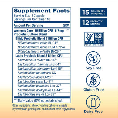 ReLife Womens Probiotic Ultimate Flora Womens Care GoPack Probiotic Supplement Shelf Stable Gluten Dairy Soy 15 Billion CFU 60 Vegetarian Capsules Packaging May Vary
