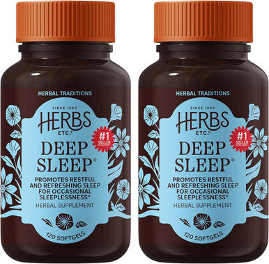 Herbs Etc. Deep Sleep Softgels Holistic Bedtime Supplement for Calming Sleep Aid Chamomile Lemon Balm Extract & Passionflower