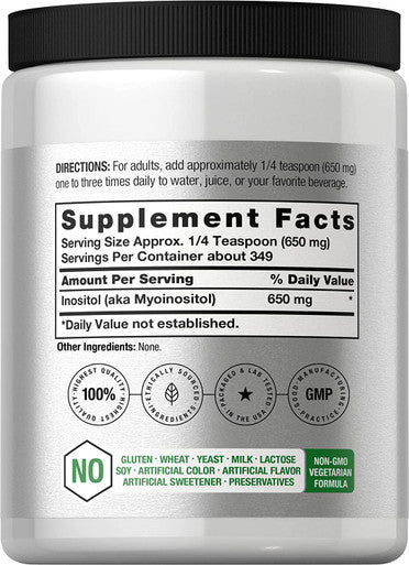 Inositol Powder 8 oz | Vegan, Vegetarian Non-GMO, Gluten Free Supplement | by Horbaach