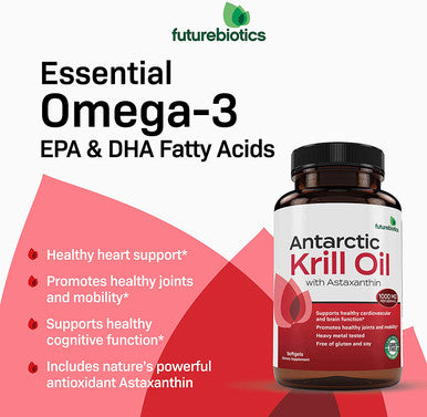 Futurebiotics Antarctic Krill Oil 1000mg with Omega-3s EPA, DHA, Astaxanthin and Phospholipids - 100% Pure Premium Krill Oil Heavy Metal Tested, Non GMO Ãƒâ€šÃ¢â‚¬â€œ 90 Softgels (45 Servings)