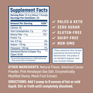 NativePath Collagen Peptides - Hydrolyzed Type 1 & 3 Collagen. Keto & Paleo Grass-Fed Protein Powder for Hair Skin Nails Bones Joints Digestion and More - No Gluten or Dairy (Chocolate 268g)