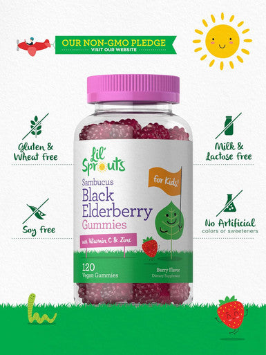 Carlyle Elderberry Gummies for Kids | 120 Count | Zinc and Vitamin C | Berry Flavor | Vegan Non-GMO and Gluten | by Lil' Sprouts