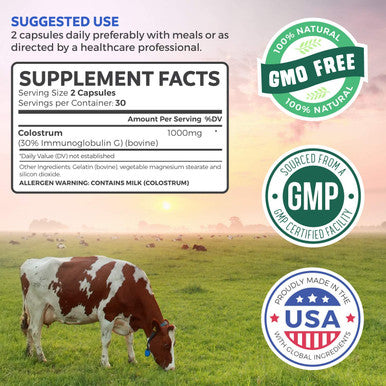 Colostrum 1000Mg Nongmo 30 Igg Immunoglobulins Immune System Support Gut Health Respiratory Health Supplement Low Heat Processed Bovine Colostrum 60 Capsules No Powder Or Pills