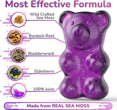 Sea Moss Elderberry Gummies With Magnesium, Burdock Root And Bladderwrack - Immune Support For Kids And Adults 60Pcs - Bag Pack Of 1