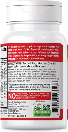 One Daily Womens and Men's Essential Multivitamin | 100 Mini Tablets | Non-GMO & Gluten | By Nature's Truth