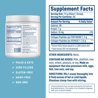 NativePath Bone Health Collagen Peptides Type 1 & 3 with Fortibone and Verisol, 7.9 Ounce 30 Servings