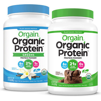 Orgain Organic Plant Based Protein Greens Powder Vanilla Bean 1.94 Pound Organic Plant Based Protein Powder Creamy Chocolate Fudge Vegan Low Net Carbs Non Dairy 2.03 Pound