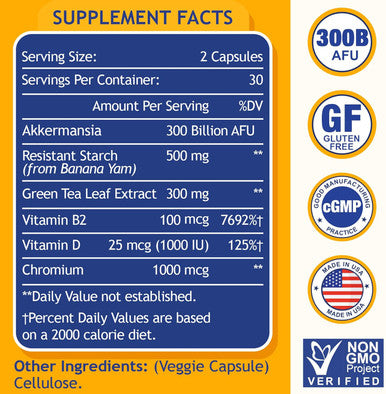 Glp-1 Supplement 300 Billion Afu Akkermansia Muciniphila, Akkermansia Probiotic For Women Men, Akka Superbiotics For Glp-1 Production, Digestive, Gut, Immunity, Enhances Gut Lining Function, 60 Caps