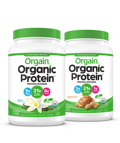 Orgain Bundle Vanilla Protein Powder and Peanut Butter Protein Powder 20 Servings Each Vegan Low Net Carbs Made Without Dairy Gluten and Soy