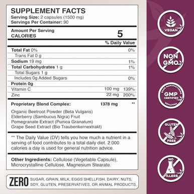 GADE NUTRITION BOOST YOUR HEALTH Beet Root Capsules 1500Mg Organic Beet Root Powder + Vitamin C Zinc, Elderberry Pomegranate Grape Seed Extract Nitric Oxide Supplement Supports For Healthy Circulation 3 Months Supply