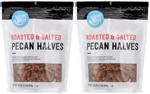 Happy Belly Roasted and Salted Pecan Halves, 16 Ounce