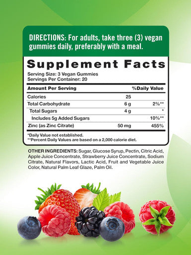 Nature'S Truth Zinc Gummies For Adults 50 Mg 60 Count Vegan, Non-Gmo & Gluten Extra Strength Supplement Mixed Berry Flavor
