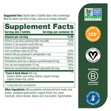MegaFood Skin Nails & Hair 2 - Vitamins For Women & Men - Biotin Vitamin A Vitamin C Zinc Vitamin B6 Vitamin E Pantothenic Acid - Vegan - Made Without 9 Food Allergens - 90 Tabs (45 Servings)