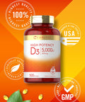 Carlyle Vitamin D3 5000 IU Softgels 500 Count Value Size NonGMO and Gluten Free Supplement High Potency Formula 125mcg