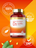 Carlyle Vitamin D3 5000 Iu Softgels 500 Count Value Size Non-Gmo And Gluten Free Supplement High Potency Formula 125Mcg