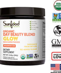 Sunfood Day Beauty Blend Glow. Organic Drink Powder Mix for Healthy Skin. Supports Natural Glow & Locks in Moisture. Mineral Complex, Bamboo Silica, Tremella Mushrooms - 8.46 oz. 30 Servings