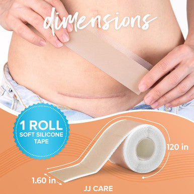 Jj Care Soft Silicone Tape, 1.6 X 120 Flexible Silicone Scar Tape, Medical Grade Silicone Strips For Scars, Washable & Reusable Scar Tape For Surgical Scars, Latex-Scar Tape