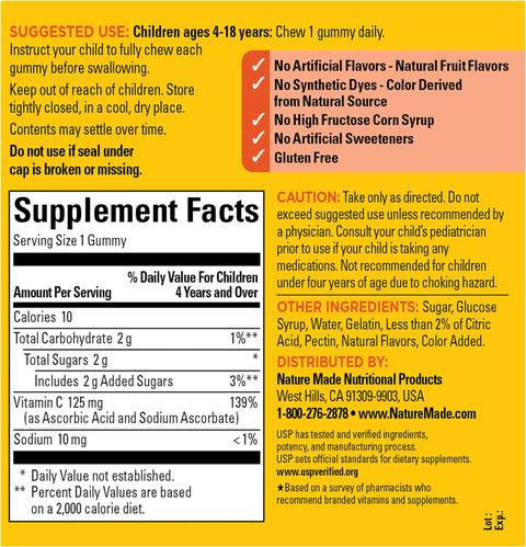 Nature Made Kids First Vitamin C Gummies for Kids Dietary Supplement for Immune Support 110 Gummies 110 Day Supply